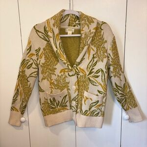 Anthropologie Maeve Pineapple Tapestry Shawl Collar Cardigan Swtr 100% Cotton